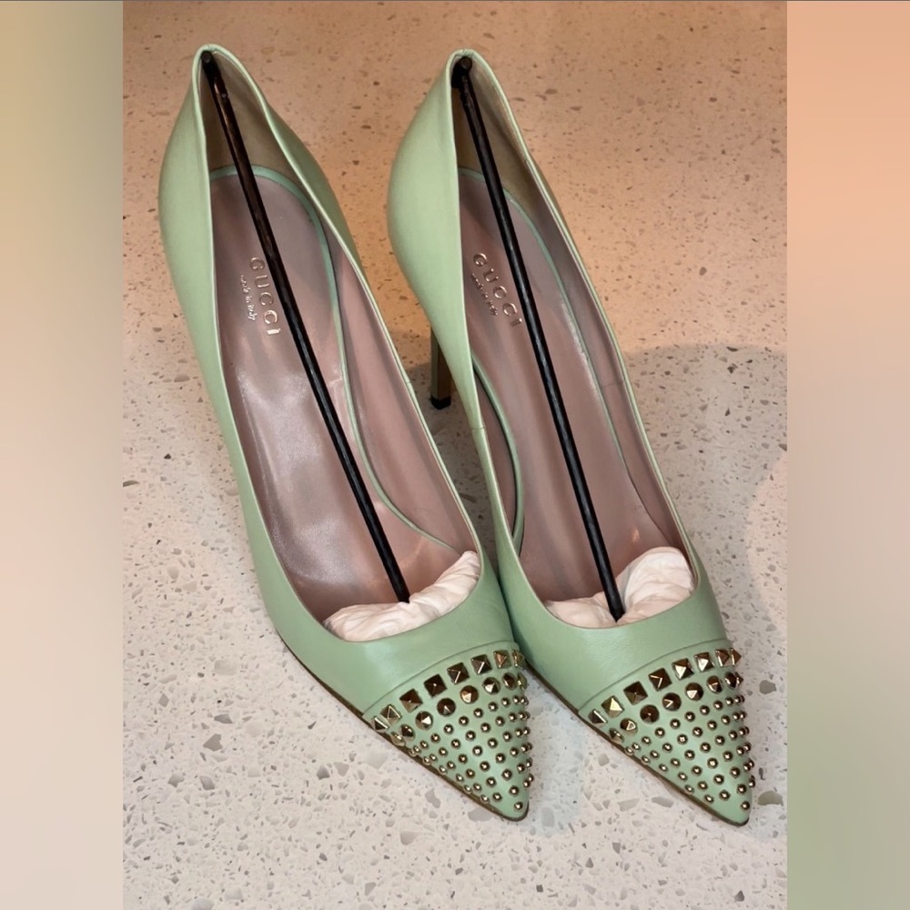 Gucci Mint Green Studded Heels AUTHENTIC